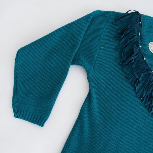 Vintage Cover Charge Teal Western Fringe Cowgirl Long Sleeve Shirt L - Picture 8 of 13